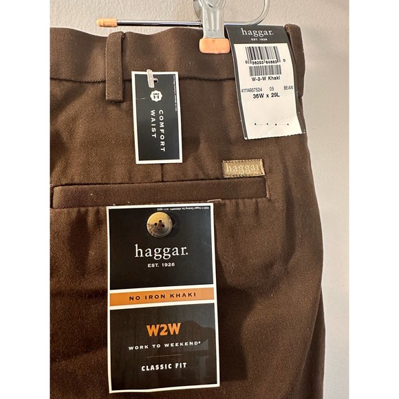 Haggar NWT Brown Khaki Pants Work to Weekend Classic fit 36x29 - Picture 2 of 5